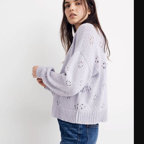 Madewell Floral Pointelle Pullover Sweater in Sundrenched Lilac Purple, Large - Picture 2 of 11